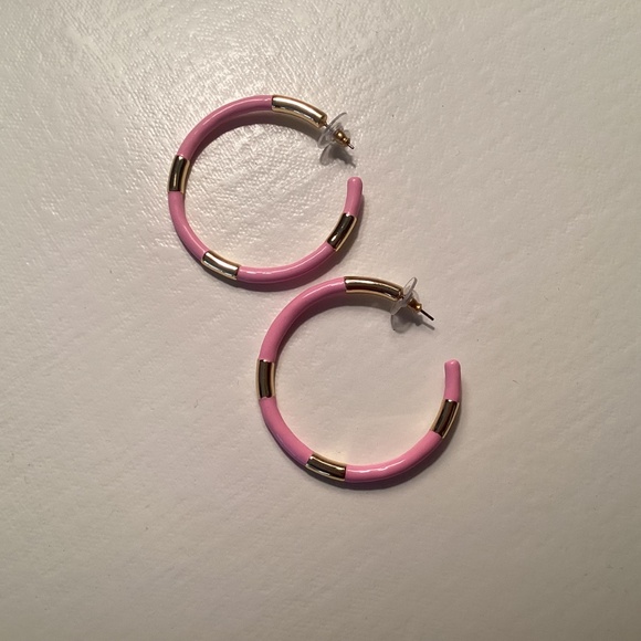 Mignonne Gavigan Gold and Pink Enamel Hoops - Picture 2 of 2